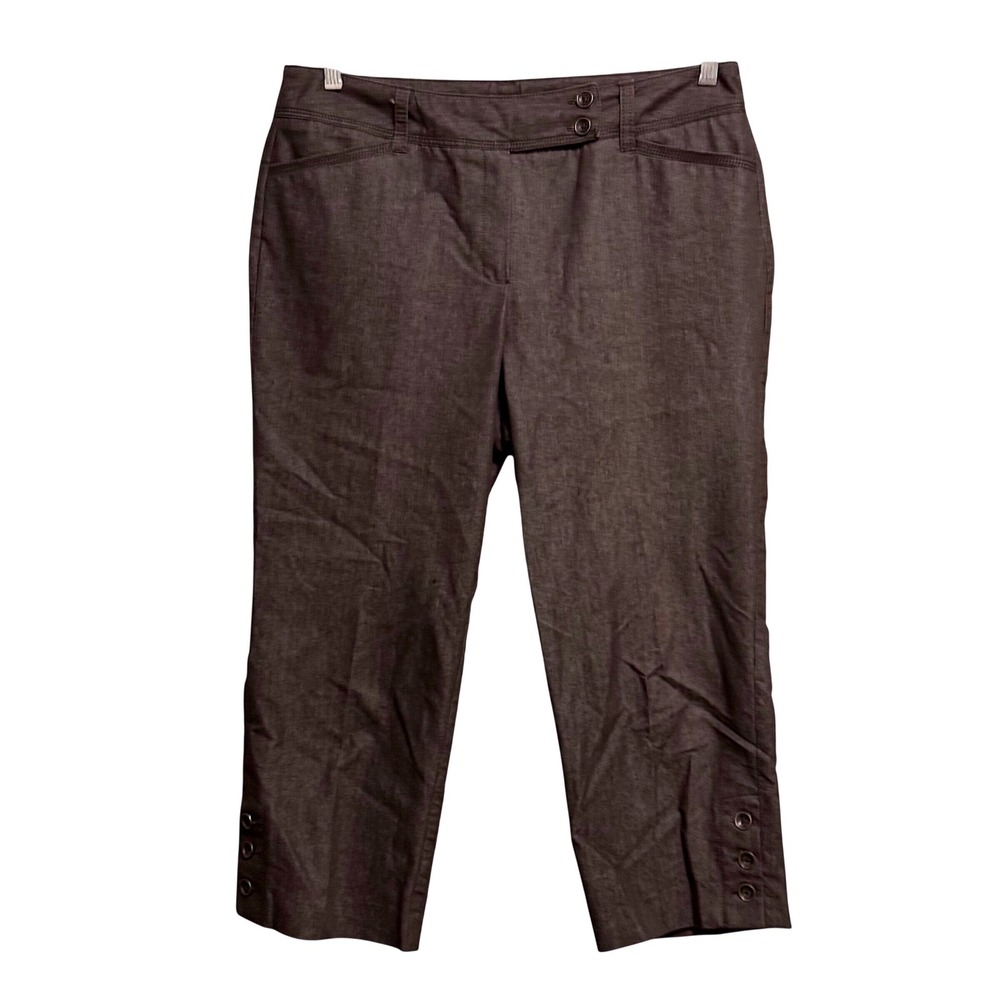 Dressbarn Womens Brown Capri Pants‎ Button Hem Cropped Trousers Size 12